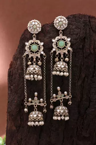 White color kashmiri earrings with artistic handmade design