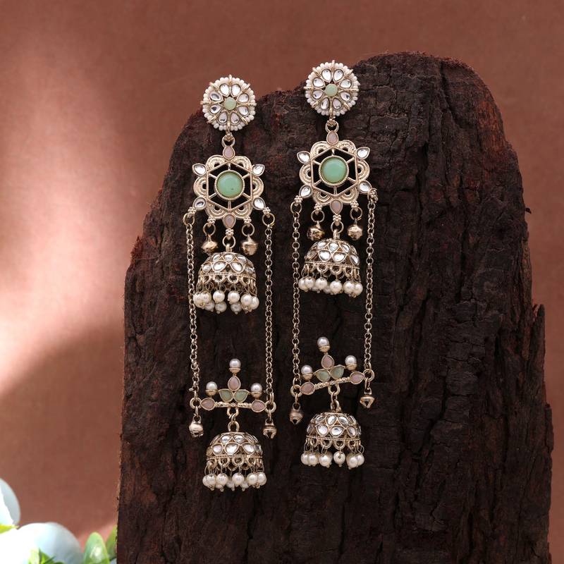 White color kashmiri earrings with artistic handmade design