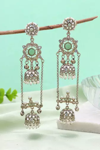 White color kashmiri earrings with artistic handmade design