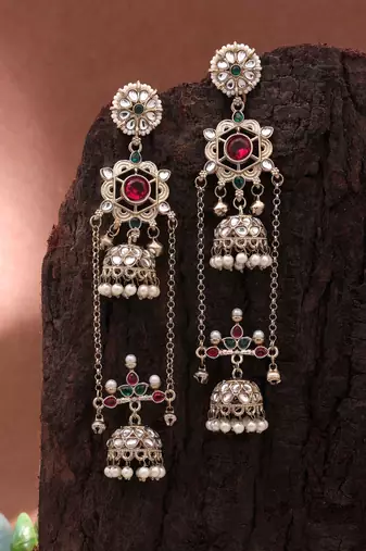 White color kashmiri earrings with artistic handmade design