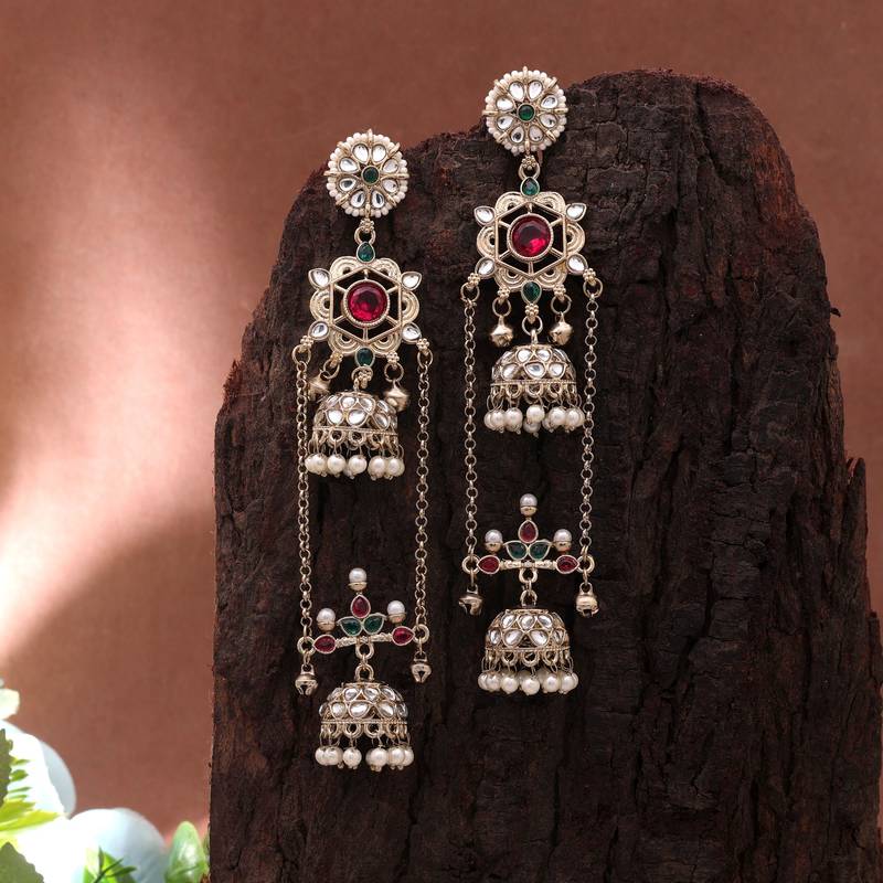 White color kashmiri earrings with artistic handmade design