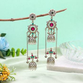 White color kashmiri earrings with artistic handmade design 2