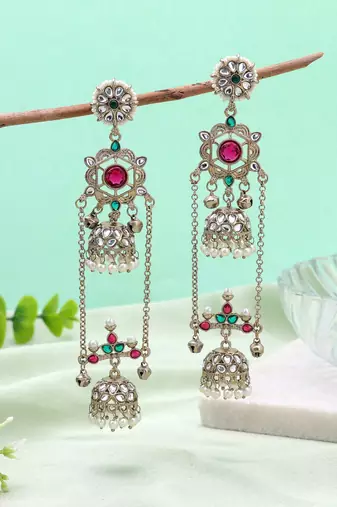 White color kashmiri earrings with artistic handmade design