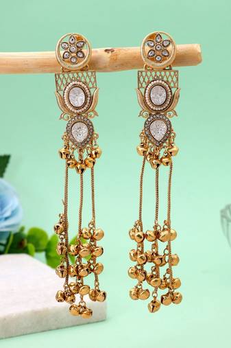White color kashmiri earrings with artistic handmade design