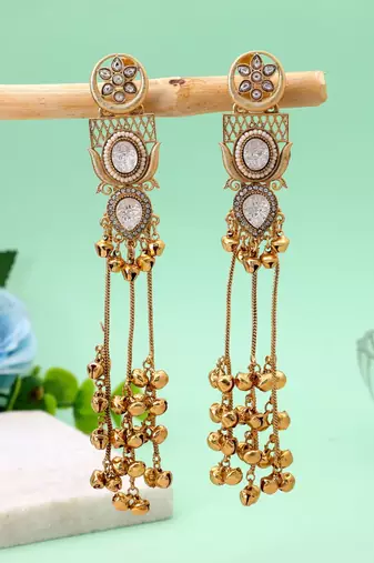 White color kashmiri earrings with artistic handmade design