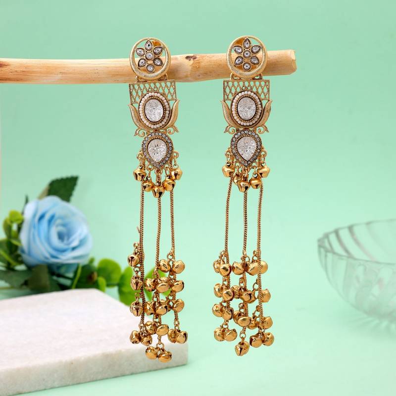 White color kashmiri earrings with artistic handmade design