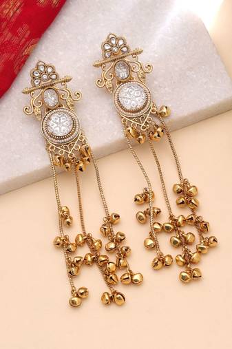 White color kashmiri earrings with artistic handmade design