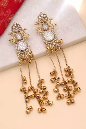 White color kashmiri earrings with artistic handmade design