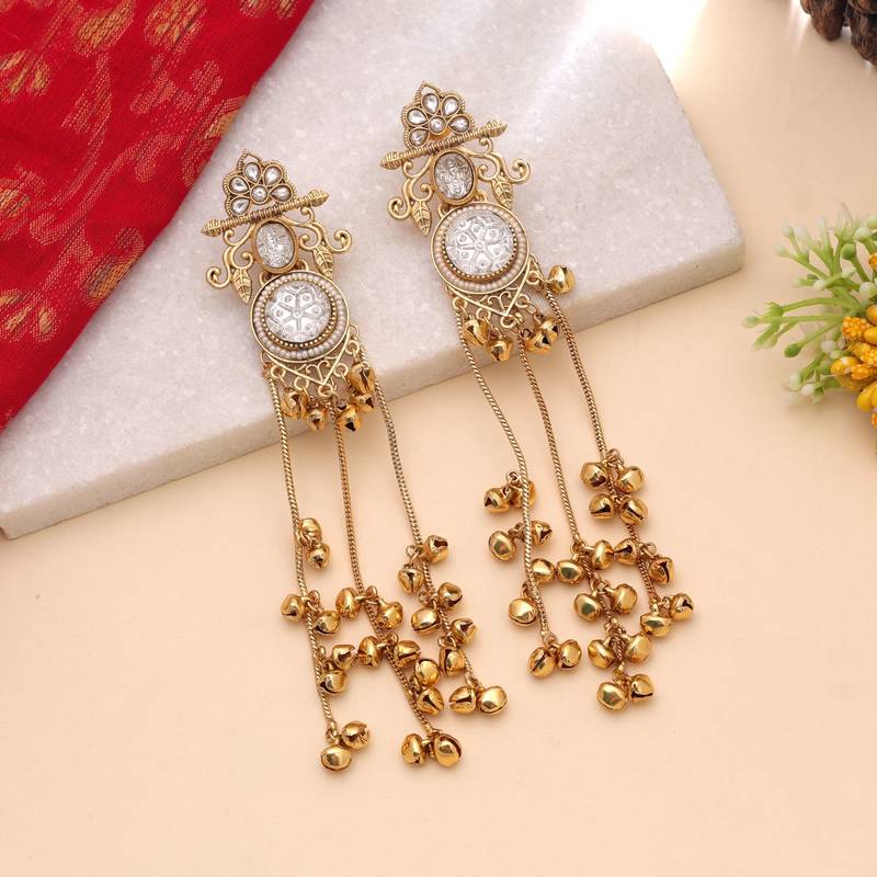 White color kashmiri earrings with artistic handmade design