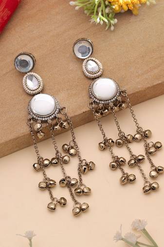 White color kashmiri earrings with artistic handmade design