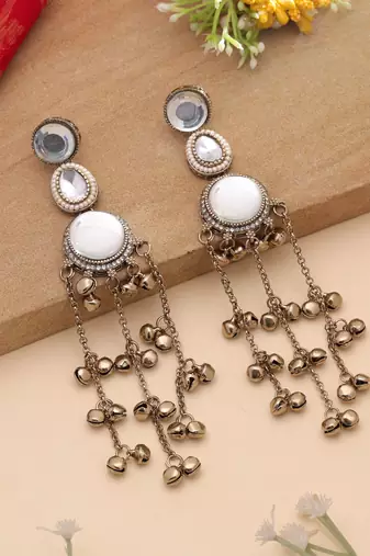 White color kashmiri earrings with artistic handmade design