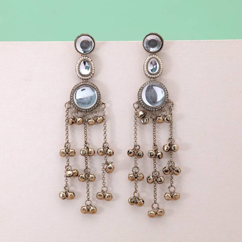 White color kashmiri earrings with artistic handmade design