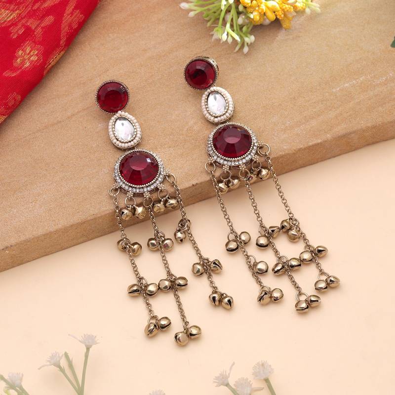 White color kashmiri earrings with artistic handmade design