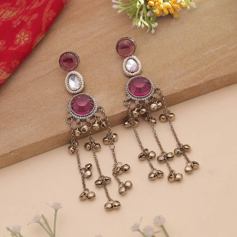 White color kashmiri earrings with artistic handmade design