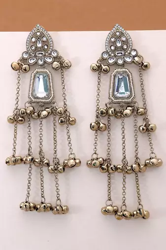 White color kashmiri earrings with artistic handmade design
