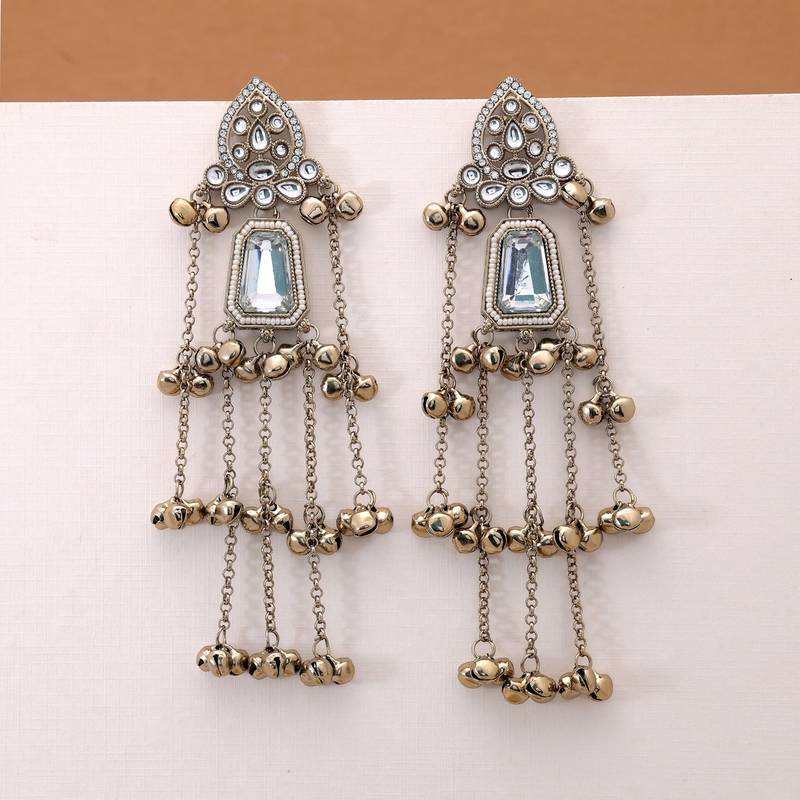 White color kashmiri earrings with artistic handmade design