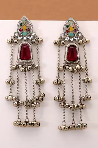 White color kashmiri earrings with artistic handmade design