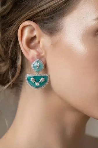 White color kashmiri earrings with artistic handmade design