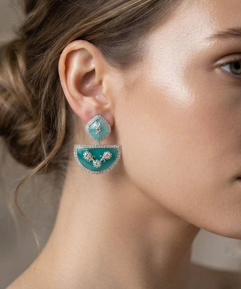 White color kashmiri earrings with artistic handmade design