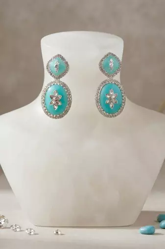 White color kashmiri earrings with artistic handmade design
