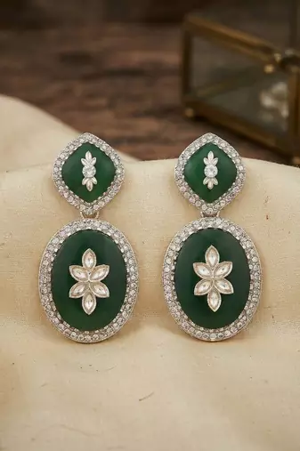 White color kashmiri earrings with artistic handmade design
