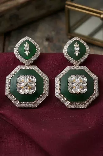 White color kashmiri earrings with artistic handmade design