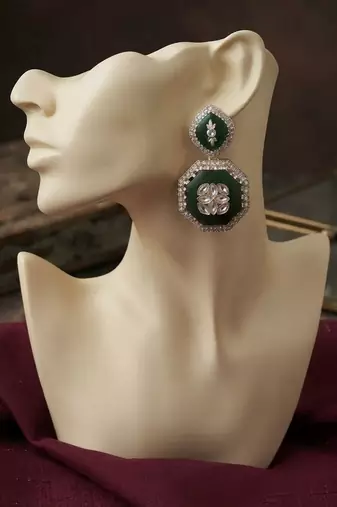 White color kashmiri earrings with artistic handmade design