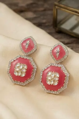 White color kashmiri earrings with artistic handmade design