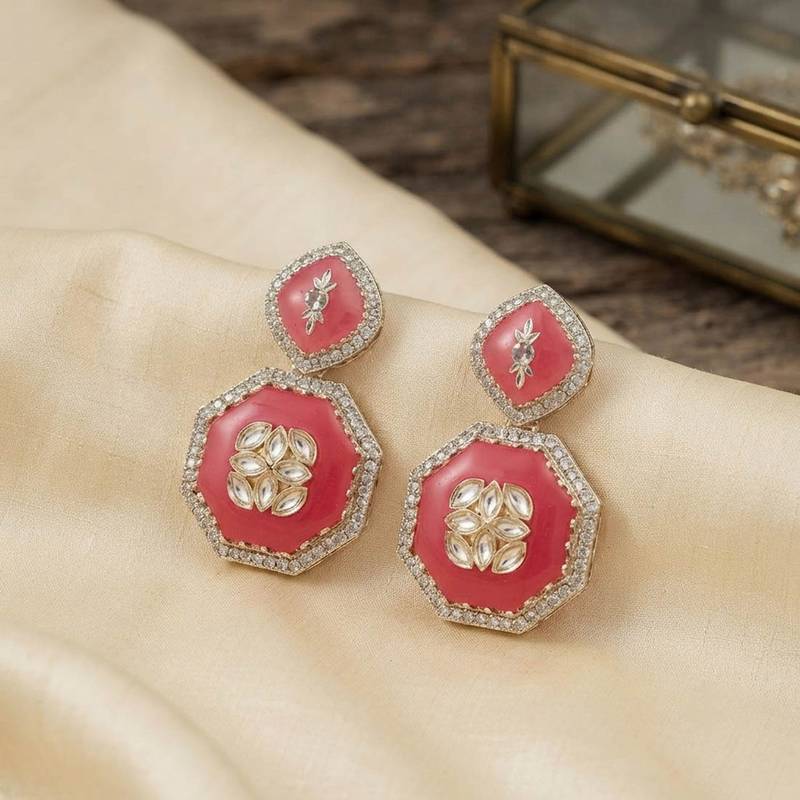 White color kashmiri earrings with artistic handmade design