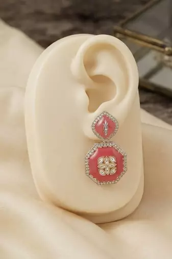 White color kashmiri earrings with artistic handmade design