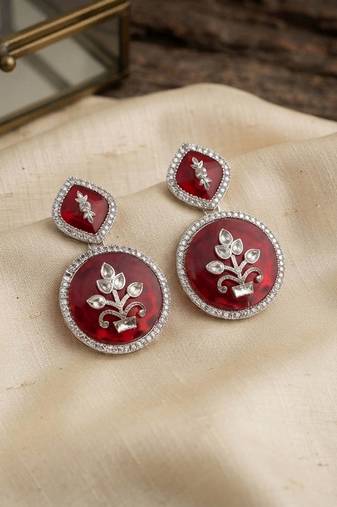 White color kashmiri earrings with artistic handmade design