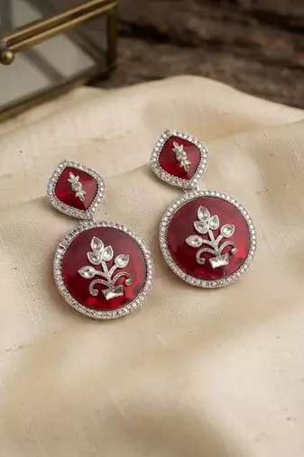 White color kashmiri earrings with artistic handmade design