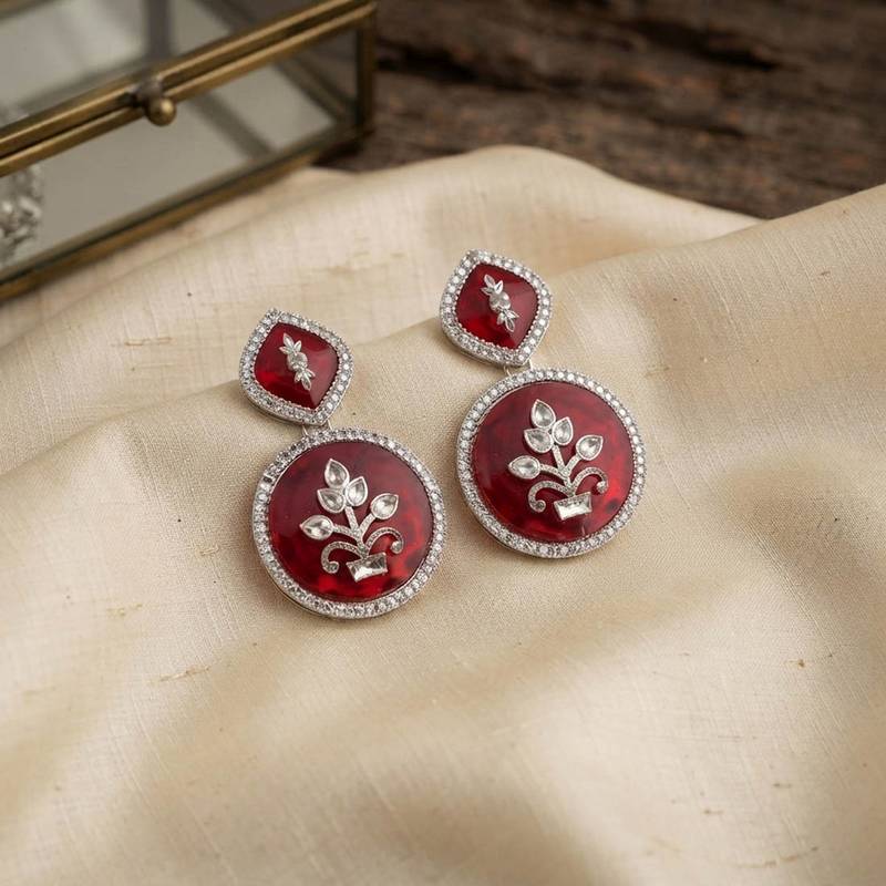 White color kashmiri earrings with artistic handmade design