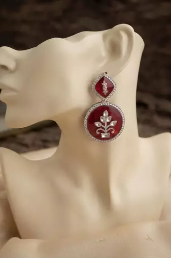 White color kashmiri earrings with artistic handmade design