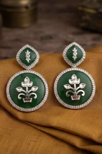 White color kashmiri earrings with artistic handmade design