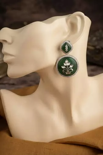 White color kashmiri earrings with artistic handmade design