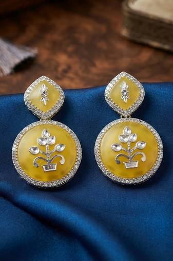 White color kashmiri earrings with artistic handmade design