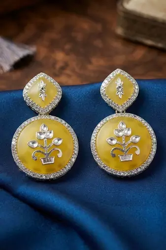 White color kashmiri earrings with artistic handmade design