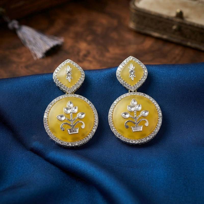 White color kashmiri earrings with artistic handmade design