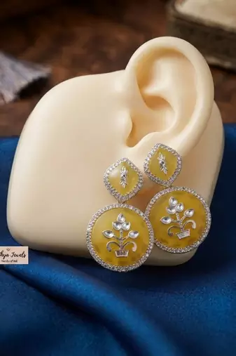 White color kashmiri earrings with artistic handmade design