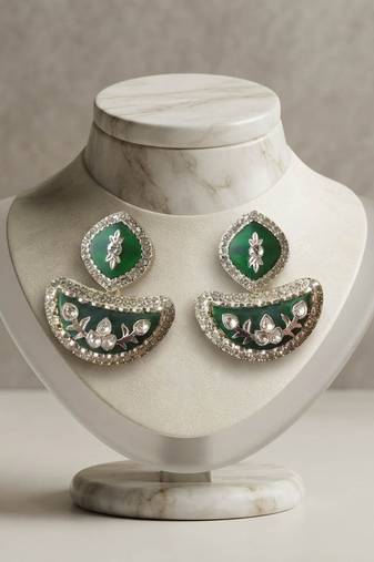 White color kashmiri earrings with artistic handmade design
