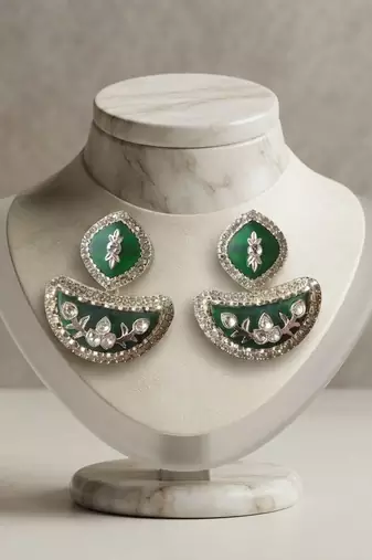 White color kashmiri earrings with artistic handmade design