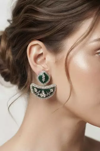 White color kashmiri earrings with artistic handmade design