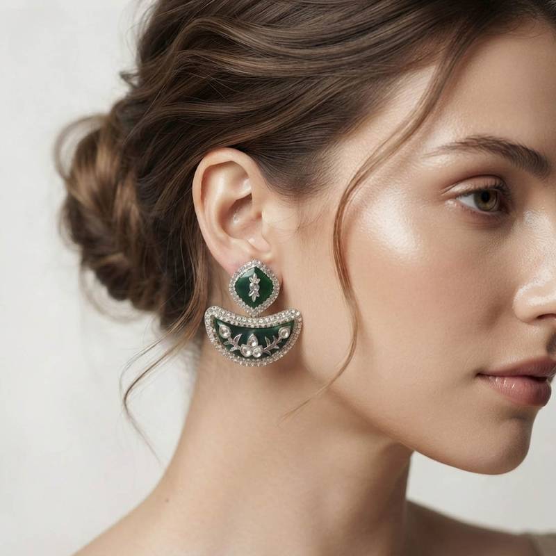White color kashmiri earrings with artistic handmade design