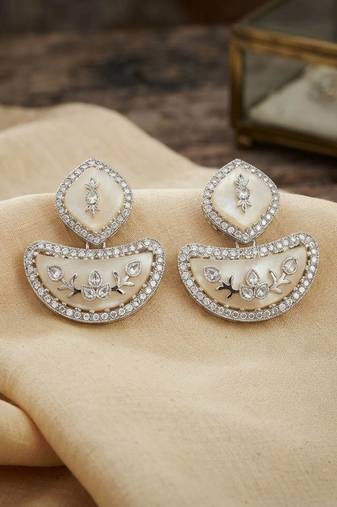 White color kashmiri earrings with artistic handmade design