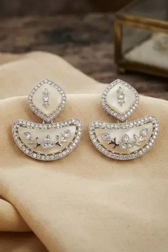 White color kashmiri earrings with artistic handmade design