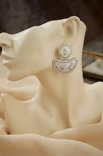 White color kashmiri earrings with artistic handmade design