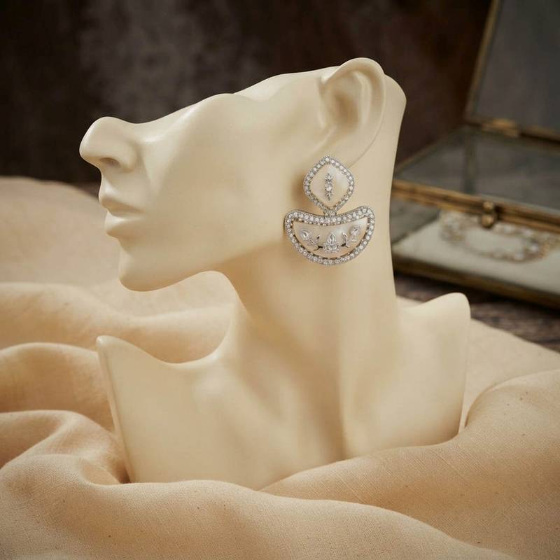 White color kashmiri earrings with artistic handmade design