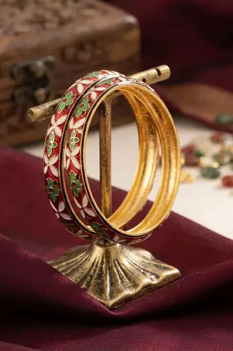 Red color hand painted meenakari bangle handmade style