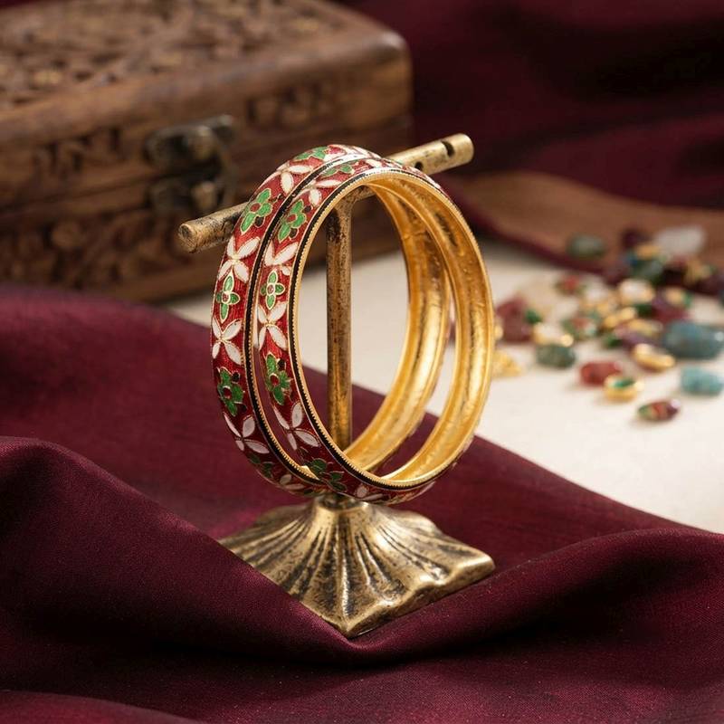 Red color hand painted meenakari bangle handmade style